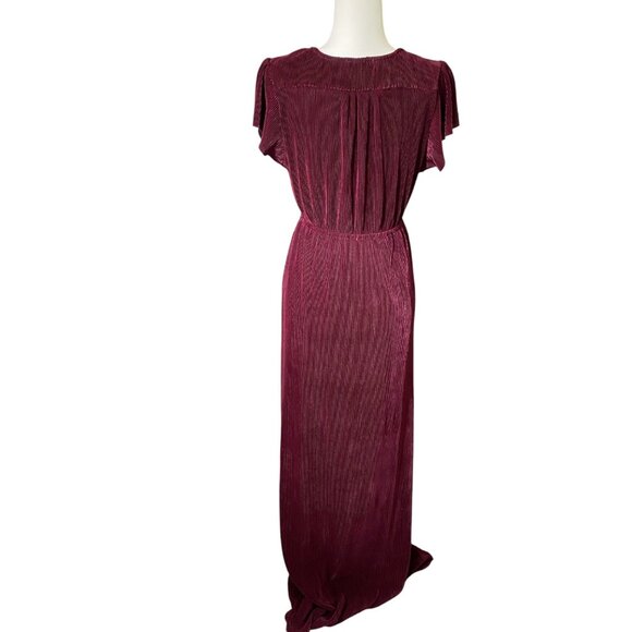 Baltic Born Athena Pleated Maxi Dress Womens Size Medium Mulberry Red Faux Wrap. - Picture 5 of 7